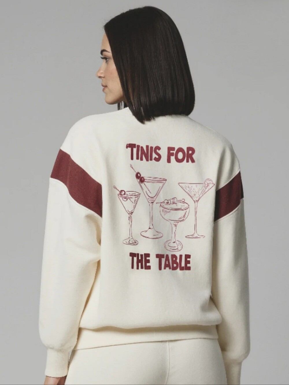 Wildfox Aprés Ski 'Tinis For The Table Sweatshirt Eggnog Cream Maroon Size M NWT